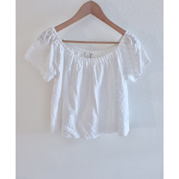 Zara Tops - • Zara • White Eyelet Off The Shoulder Crop Top